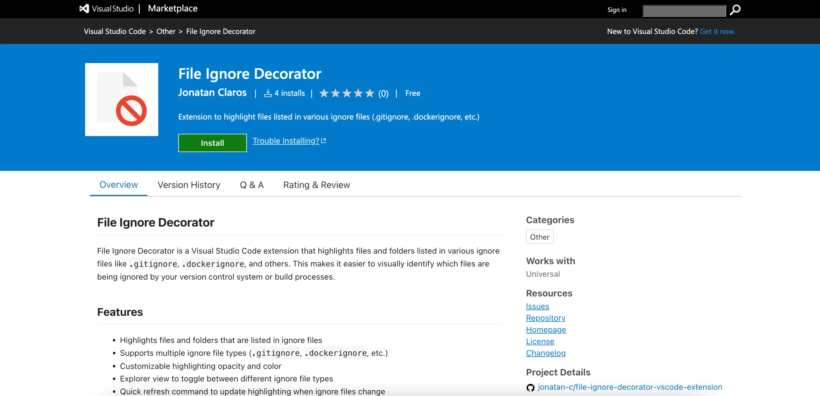 File Ignore Decorator - Visual Studio Code extension that highlights files and folders listed in ignore files such as .gitignore, .dockerignore, and others, facilitating their visual identification in the editor's file explorer.